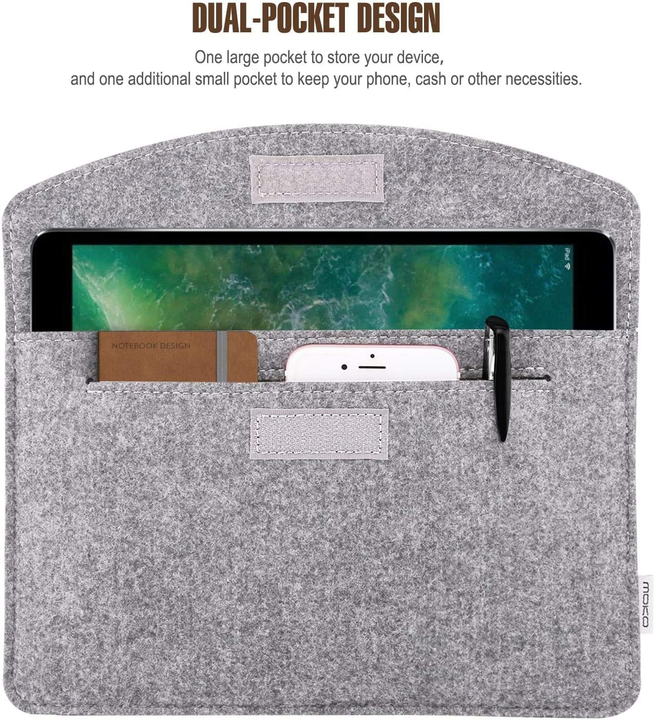 MoKo 9-11 Inch Felt Tablet Sleeve Bag Carrying Case Fits 11 inch iPad A16 2025, iPad Air M3, iPad10/9/8/7th Gen 10.2 - Image 3