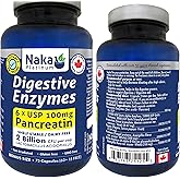 75 caps Naka Platinum Digestive Enzymes, 6 X USP 100mg Pancreatin, 2 Billion CFU per cap, SHELF STABLE/DAIRY FREE, Made in Ca
