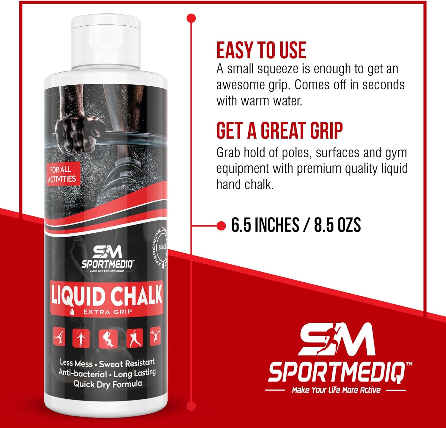 SPORTMEDIQ Pro Grade Liquid Chalk – Mess Free Professional Hand Grip for Gym, Weightlifting, Rock Climbing, Gymnastics, Rock Climbing - Dries in Seconds - 8.5 Oz : Sports & Outdoors