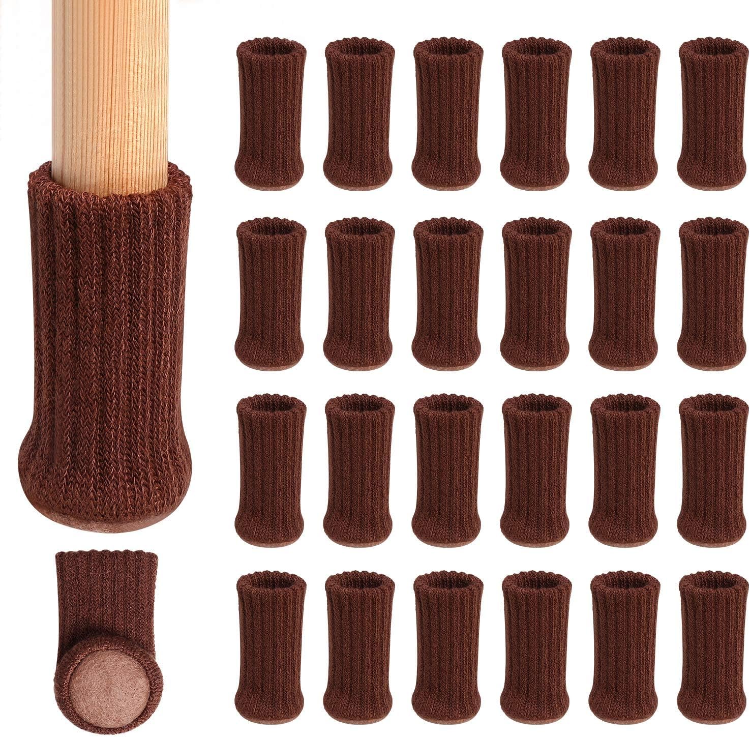 Ezprotekt 24 PCS Chair Leg Socks High Elastic Floor Protectors Non Slip Chair Leg Feet Socks Covers Furniture Caps Set, Fit Diameter from 1" to 2",Knitted Furniture Pads, Dark Brown