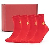 AOGEWON Chinese Red Socks Women Men, 4 Pairs Chinese New Year Socks, 2026 Year of Horse Spring Festival Clothing Accessories