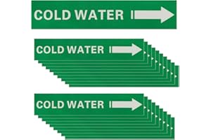 PATIKIL 20 Pcs Pipe Label Stickers with Arrows, 1-3/5" x 8" COLD WATER Right-Pointing Arrow, Self-Stick Pipe Markers Identifi