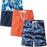 Rolimaka 3 Pack Boy's Swim Trunks Kid Board Shorts with Mesh Lining Youth Swimwear