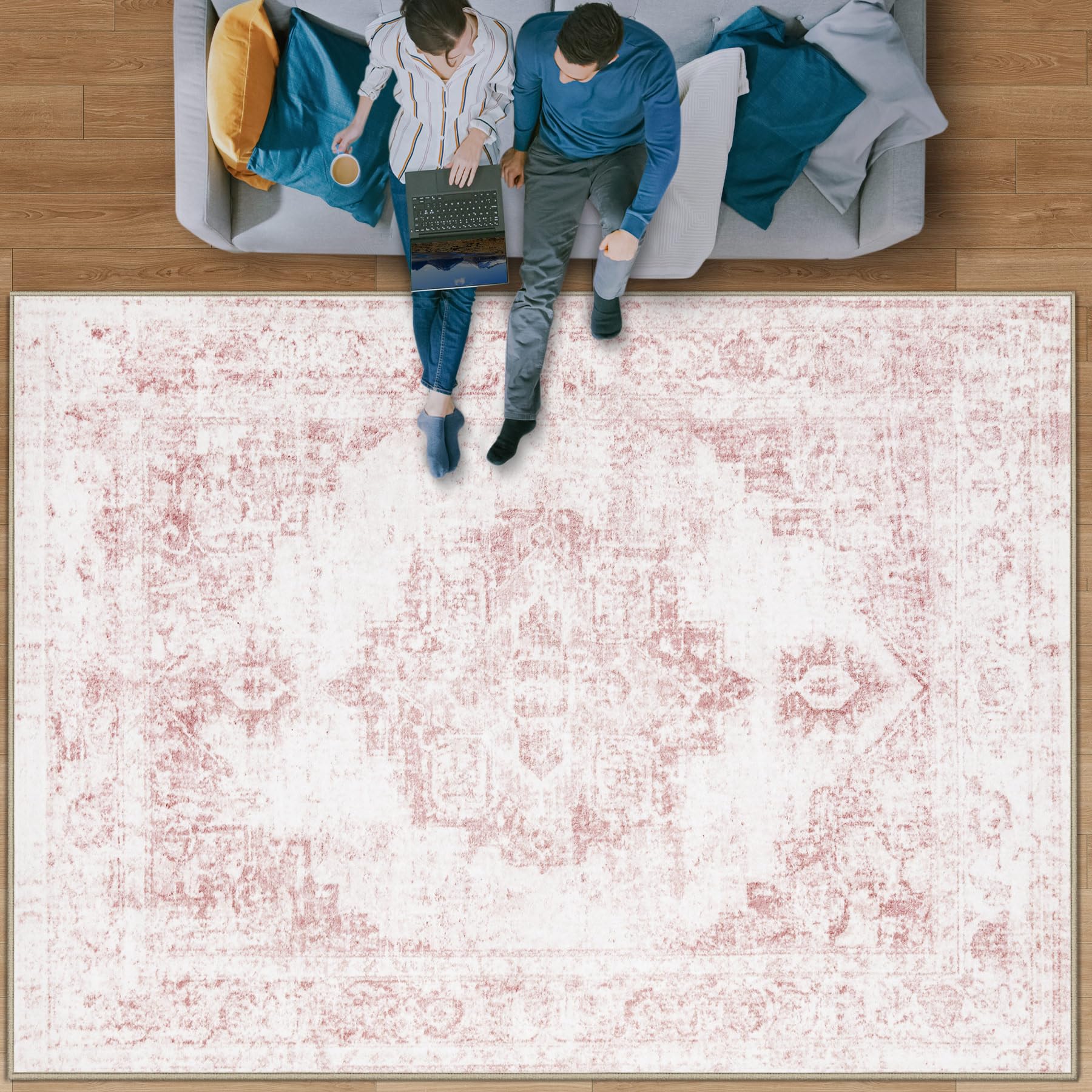 Area Rug 8x10 Vintage Rug: Large Washable Indoor