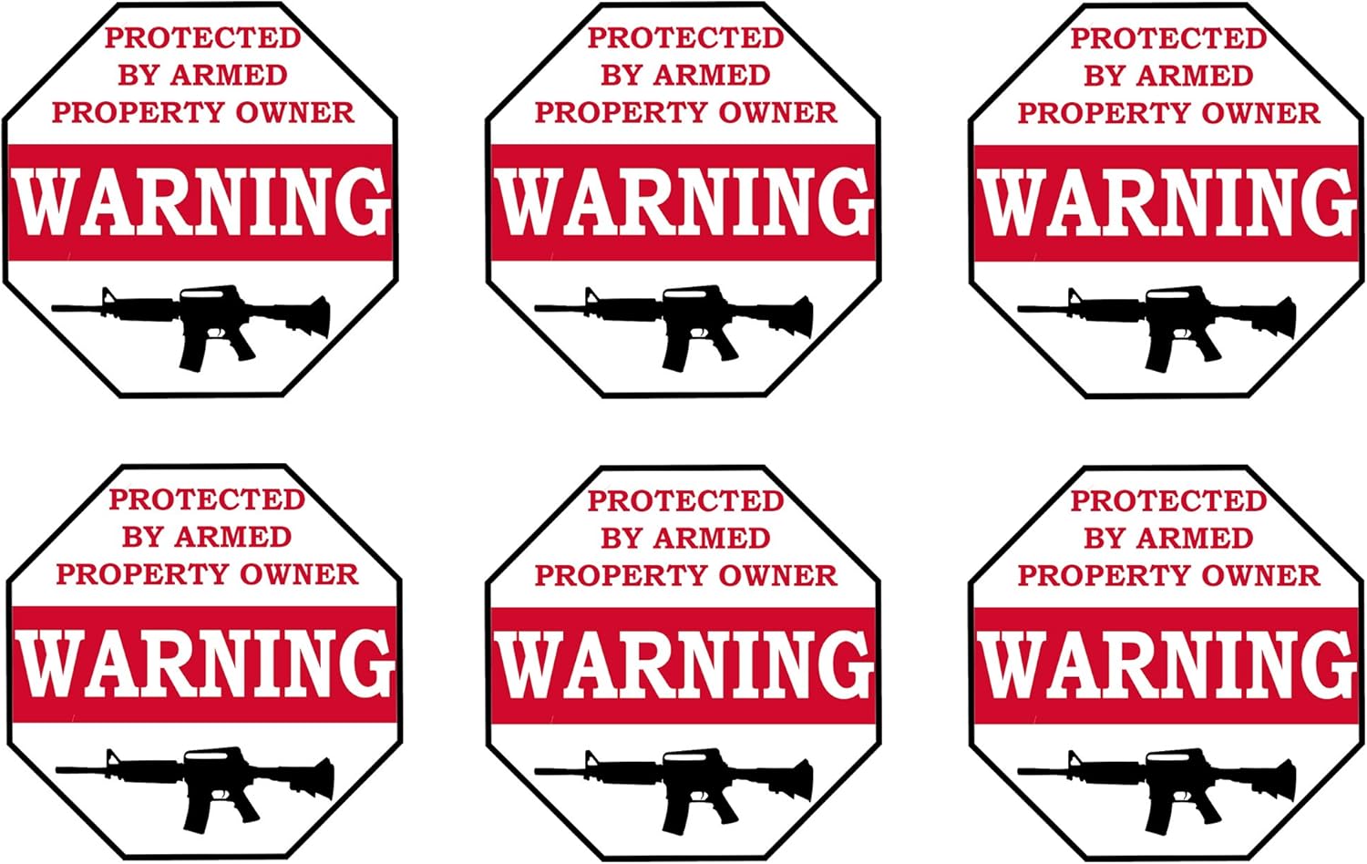 Rogue River Tactical No Trespassing Warning Security Sticker Protected by Armed Property 6 Pack Owner Sign Sticker Decal Window Door Indoor Outdoor 3x3 inch Gun