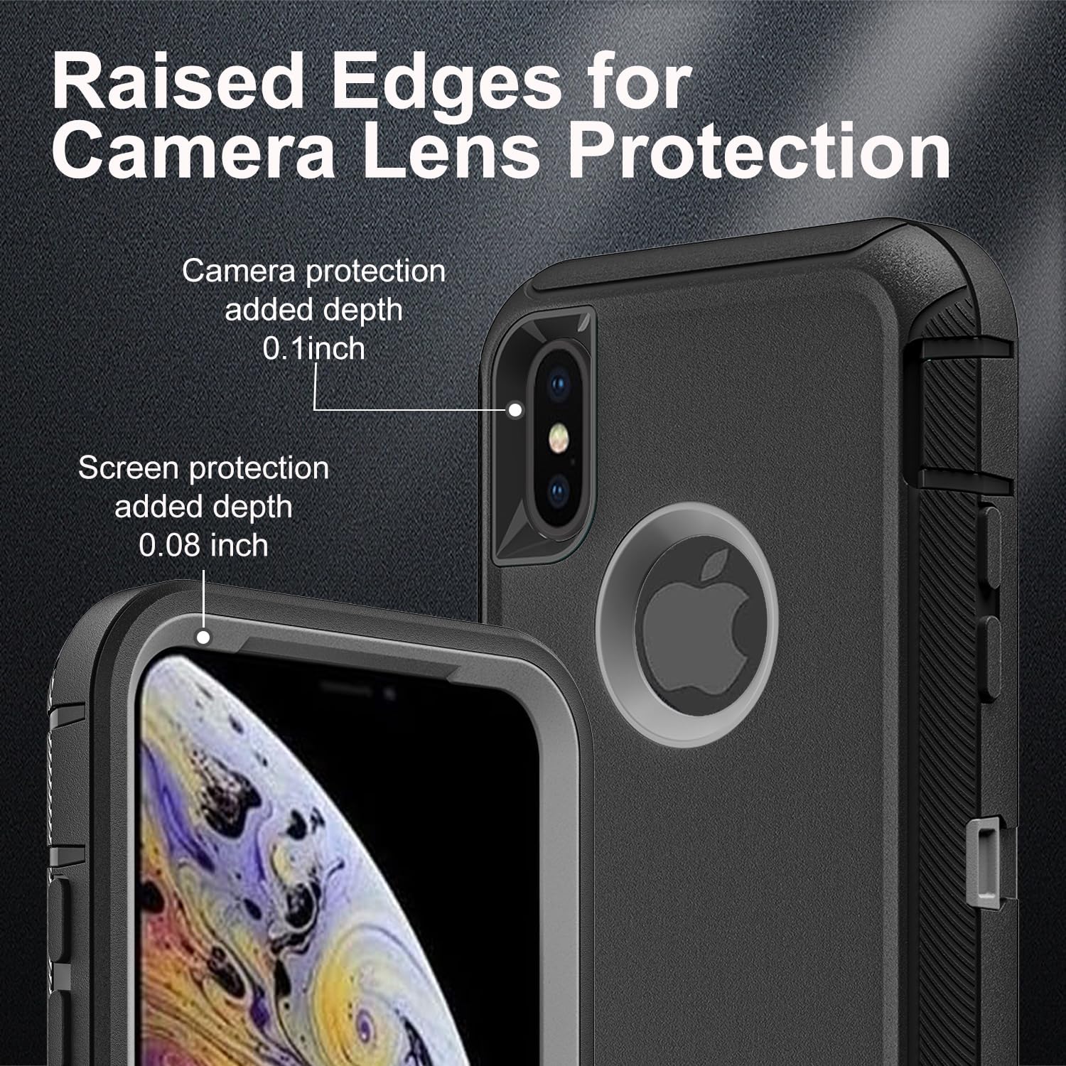 for iPhone X Case/iPhone Xs Case, Military Grade 3 in 1 Heavy Duty Shockproof/Drop Proof/Dust Proof Case with 2Pcs Tempered Glass Screen Protector (Black/Grey)