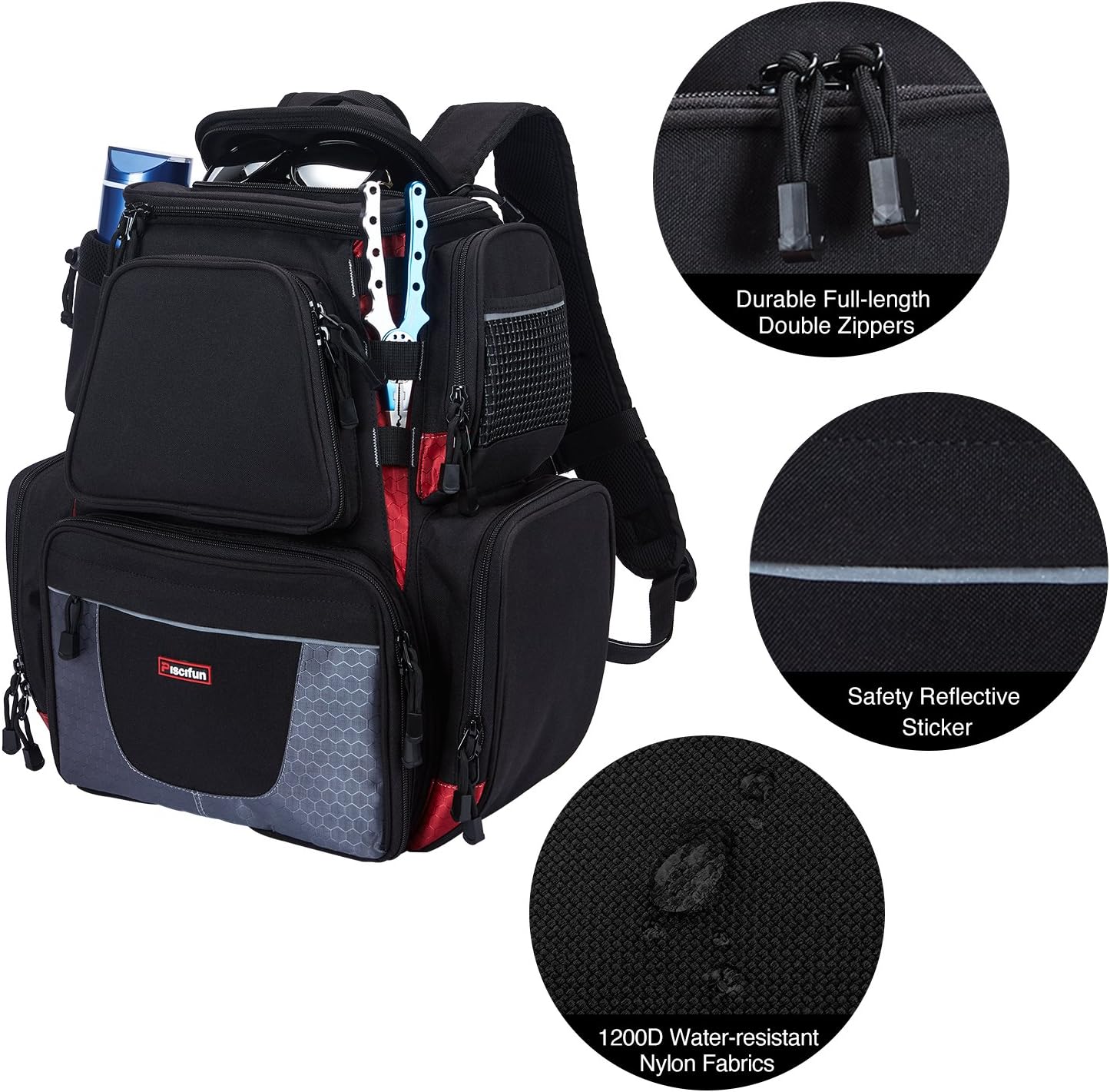 Piscifun Fishing Tackle Backpack with 4 Trays Large Capacity Waterproof Fishing Tackle Bag with 4 Tackle Boxes and Protective Rain Cover Black : Sports & Outdoors