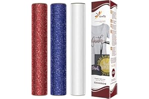 Firefly Craft Glitter Heat Transfer Vinyl Bundle (Red, White, Royal Blue) — HTV for Plotter Printer and Die-Cut Machine —3 Pack (12 x 20 inches)