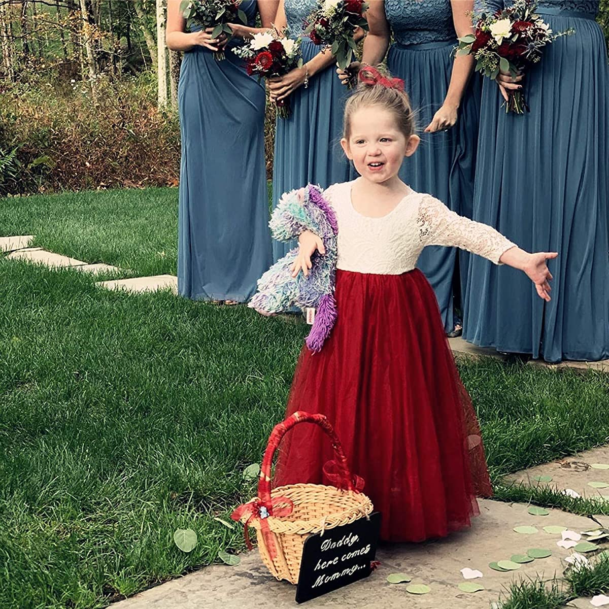 Topmaker Girl Toddler Full-Length Straight Tulle Tutu Lace Back Party Flower Girl Dress