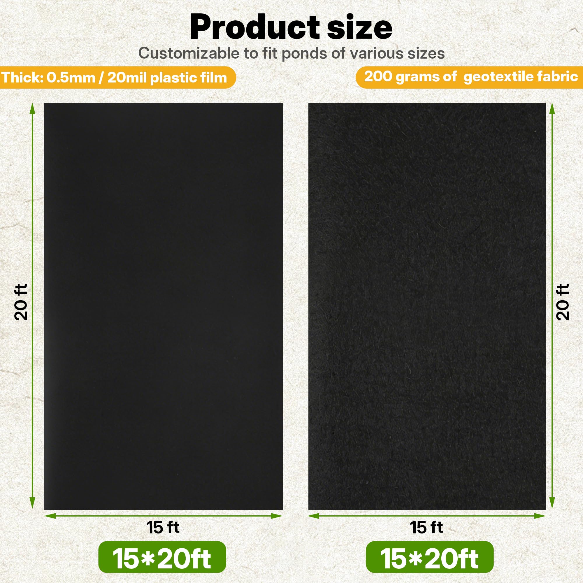 Condition photo showing New/Like New for chonway heavy duty pond liner underlayment combo - 15 x 20ft non woven geotextile fabric & 20 mil po