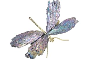 AMOYSTONE Decoration Stone Dragonfly Black Kyanite Electroplated Colorful Dragonfly Alloy Ornament Statue Home Decor Wome Gift
