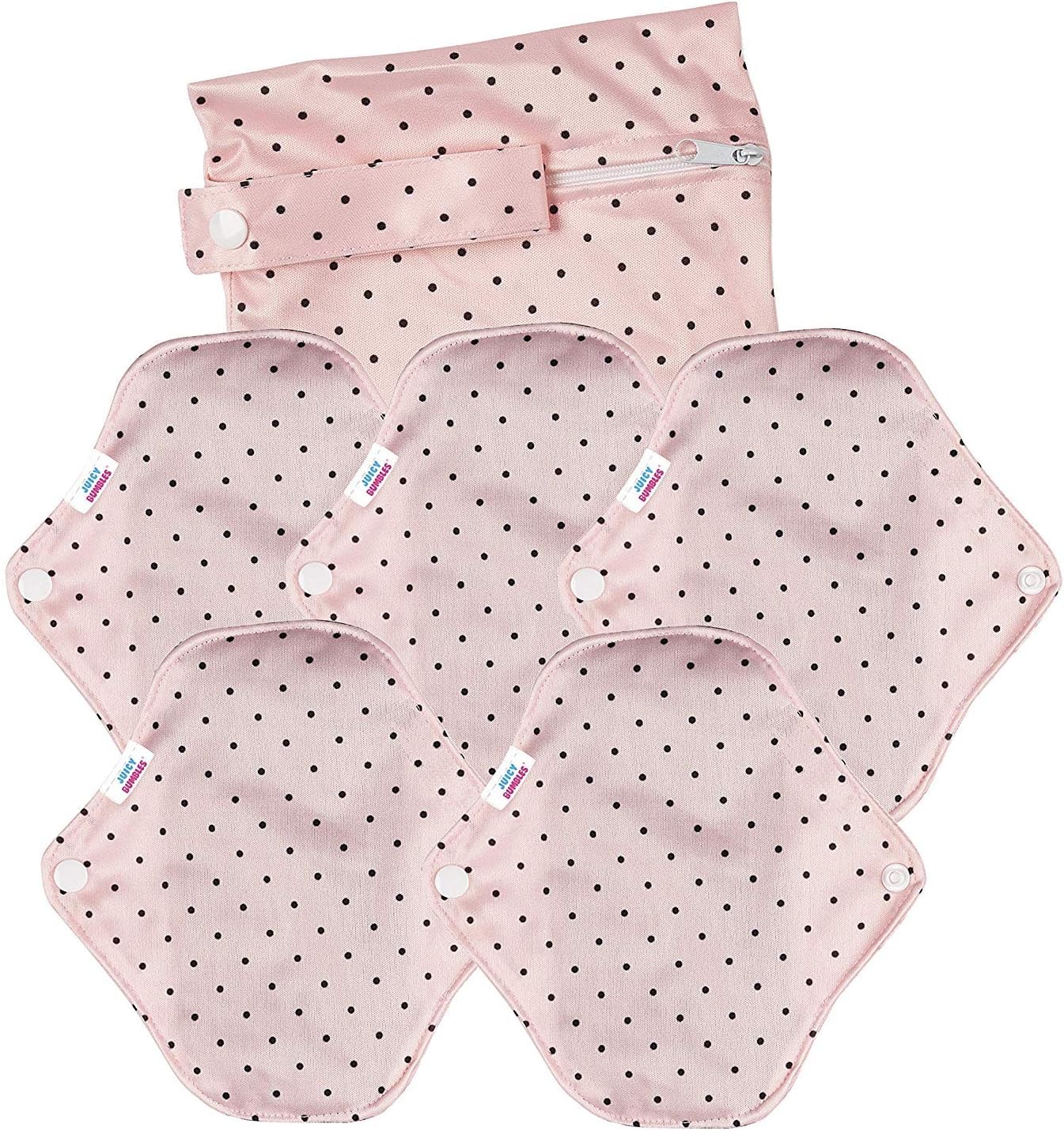 Reusable Bamboo Cloth Sanitary Pads - Menstrual Sanitary Towels CSP with Wings - Washable Panty Liners - Light Regular Medium Flow + Wet Bag - Small (x5)…