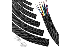 MTJSWXSY Automotive Wire Loom High Temperature Braided Wire Loom, Split-Sleeve Heat Resistant Wiring Loom Cord Cover for Harness Wires, Self-Wrapping Heavy Duty Sheathing Cable Management Black（20ft-1/4inch ）