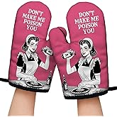 Don't Make Me Poison Your Funny Oven Mitts with Hanging Loop and Silicone Non-Slip, Humor Sarcastic Cooking Baking Kitchen Utensils 2-Piece Set, Gifts for Hostess Mom Aunt Sister BFF