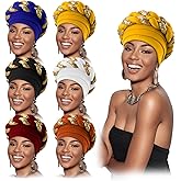 6 Pcs Mardi Gras African Turban Head Wraps Carnival Gift for Black Women Sequined Braid Beanie Cap Stretchy Twisted Hat