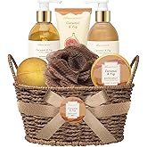 Christmas Gifts for Women Spa Baskets for Women Gift, Warm Caramel & Fig Bath Gift Set with Shower Gel Self Care Pampering Gifts for Mothers Day, Birthday, Anniversary Gift