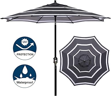 Amazon Com Blissun 9 Outdoor Aluminum Patio Umbrella Striped Patio Umbrella Market Striped Umbrella With Push Button Tilt And Crank White And Black Clothing