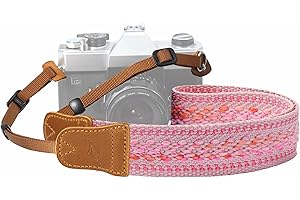Padwa Lifestyle Speed Pink Camera Strap - 1.5" Soft Cotton Rope Weave Crazy Horse Cowhide Head Camera Straps for Photographer