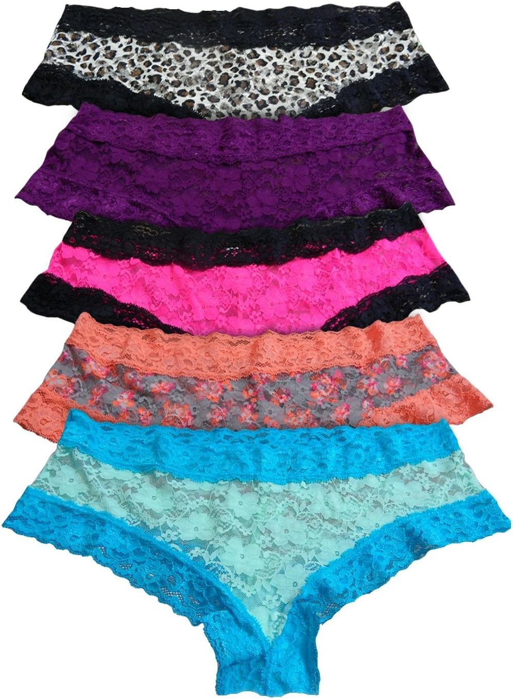 Fiori Women's Sexy Hipster Cheeky Lace Panty (Pack of 5)