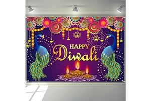 Arosche Extra Large Happy Diwali Banner 72" x 48" India Festival of Lights Peacock Diwali Backdrop Decorations Party Supplies Photography Background for Indoor Outdoor Garden,Yard,Party Home Decor