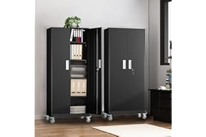 PETONLINE Tall Metal Garage Storage Cabinet, 72" Tool Storage Cabinet Utility Locker with Wheels, Adjustable Shelves & Locking Doors- Pantry Cabinets for Kitchen, Classroom, Bathroom, Basement Organization