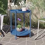 Grand patio 2-Tier Round Side Table Peacock Blue Outdoor Patio view 9