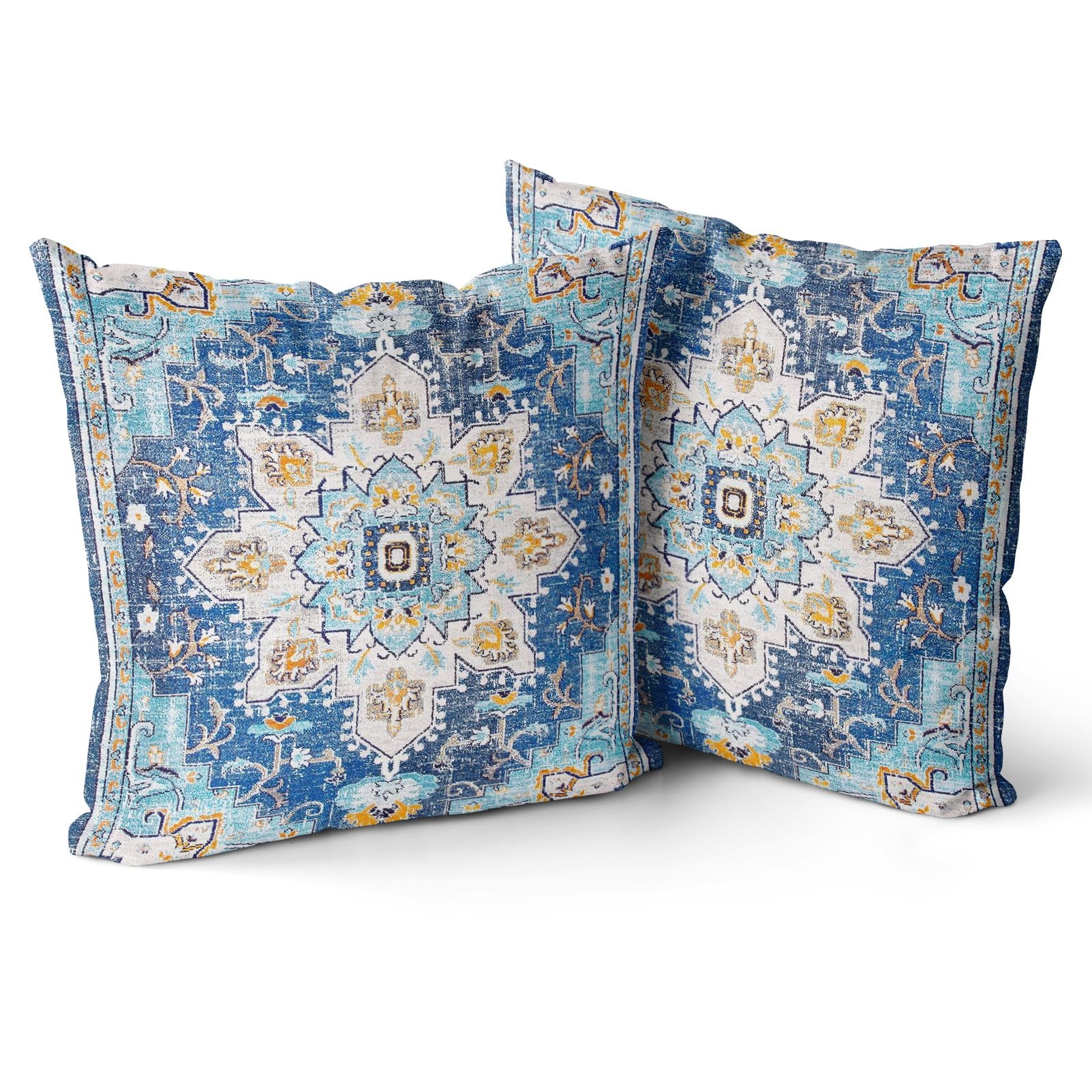 Snylcce Set of 2 Bohemian Style Cushion Covers 60x60 cm Decorative Square Throw Pillow Covers 24x24 Inch Sofa Car Pillowcase for Outdoor Home Bed Living Room Couch Decor (Blue boho)