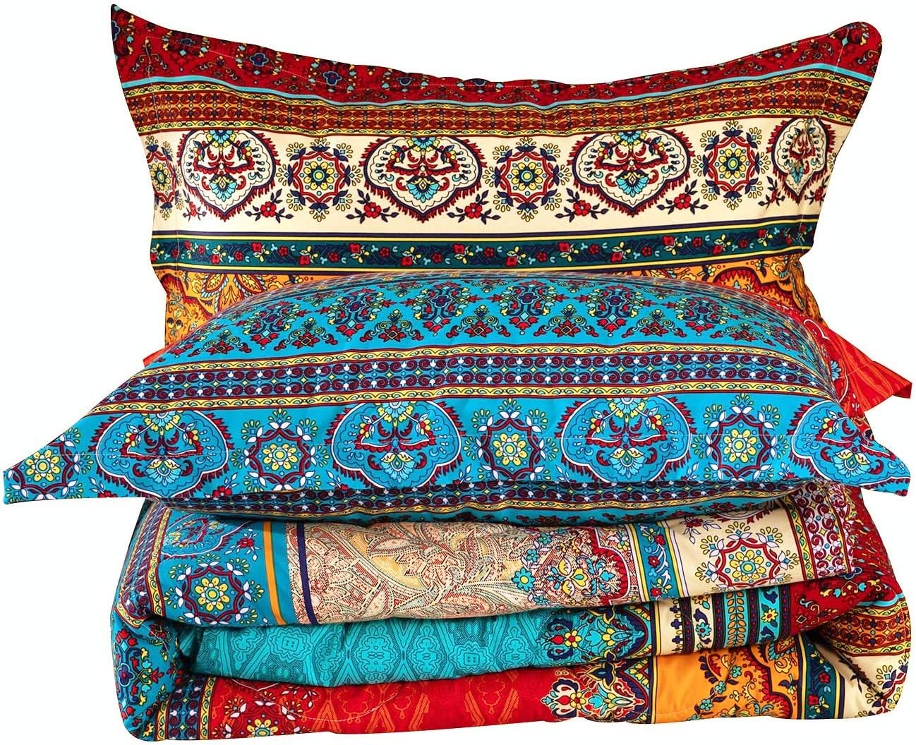 YOU SA 3Pcs Bohemian Comforter Set 100% Cotton Fabric with Soft Microfiber Fill Bedding Boho Bedding (Twin,01): Home & Kitchen