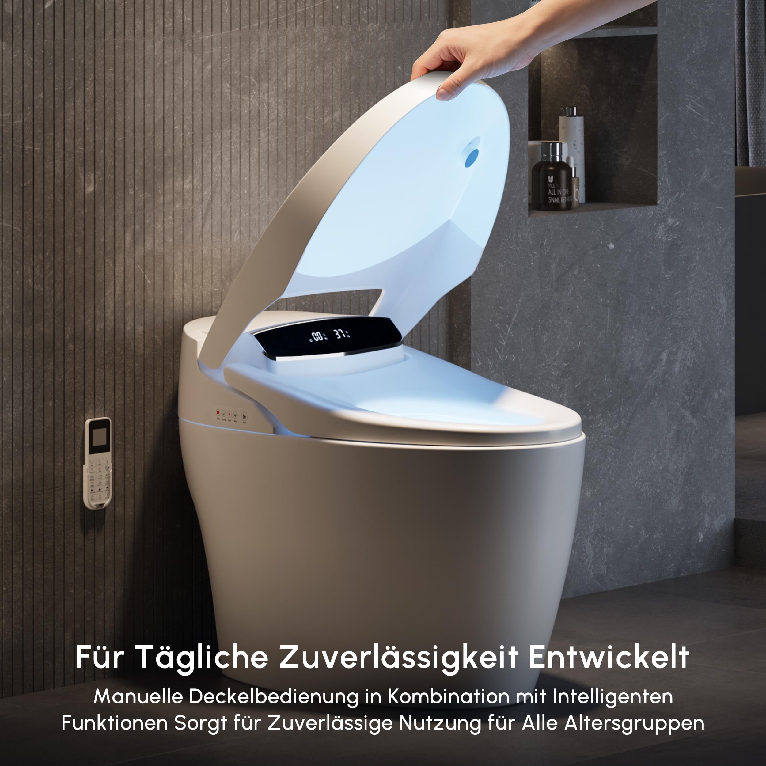 Homary Japanische Toilette Tanklos, Dusch WC mit Bidet Funktion, Standard Halbautomatische, Manuelle Deckelöffnung, Automatische Spülung, Sitzheizung, Horizontaler Abgang, J021123584 8