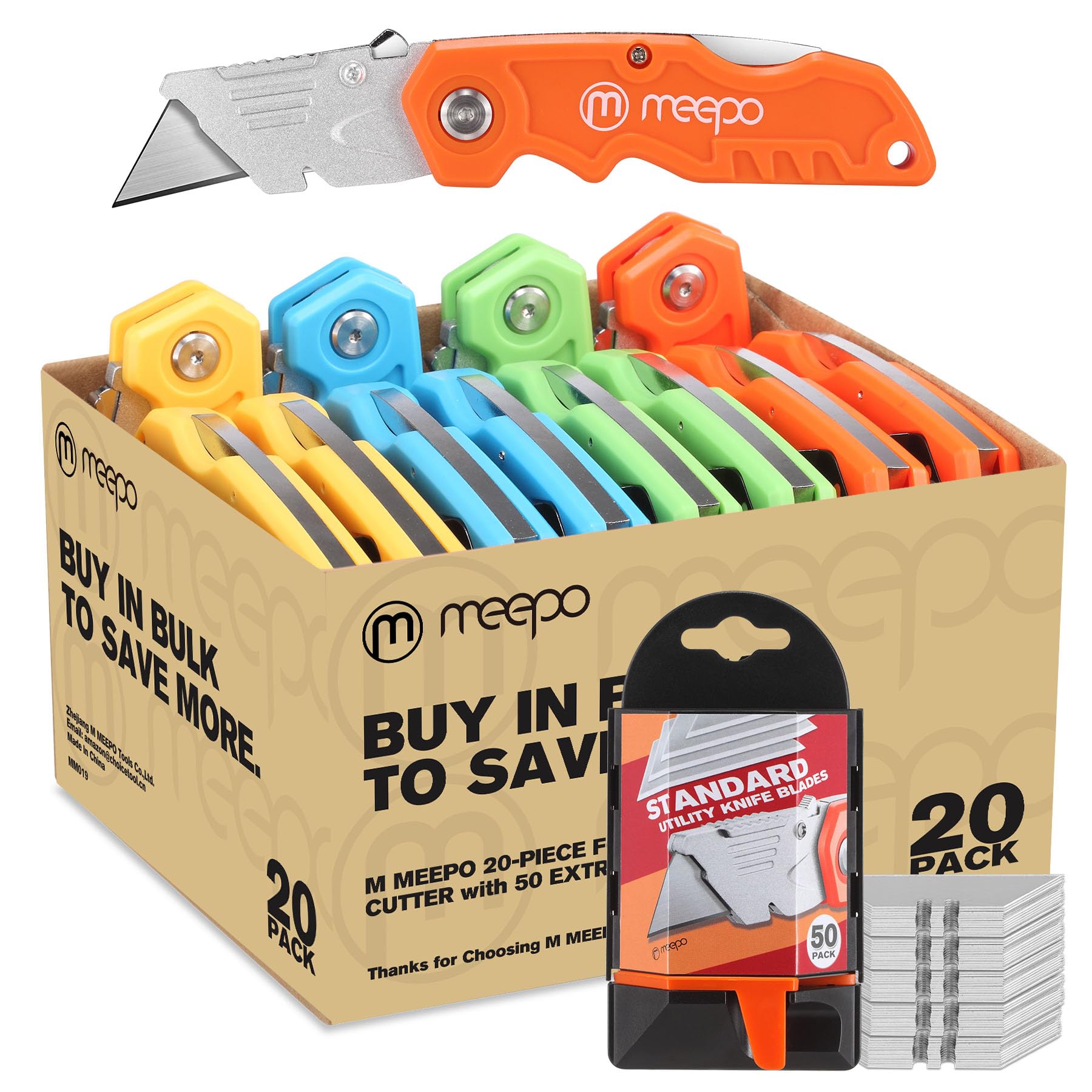 Photo 1 of **PARTIAL SET** M MEEPO Box Cutter, Tough Folding Box Cutter Bulk for Heavy Duty Purpose, Razor Sharp Utility Knife Bulk, with Extra 50-Piece Blades, Can cut Drywall, Sheet Plastic, Linoleum, Boxes, Rope