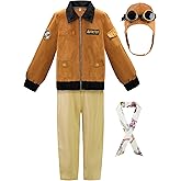 ReliBeauty Earhart Historical Costume Kids Aviator Costume for Girls with Hats, Glasses and Scarves,Yellow