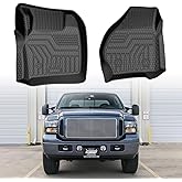 Mixsuper Custom Fit Front Floor Mats for 1999 2000-2007 Ford F-250 / F-350 / F-450 / F-550 Super Duty (All Models) / 2000-2005 Excursion, All Weather Floor Liner Durable 1st Row Set Black