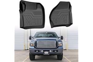 Mixsuper Custom Fit Front Floor Mats for 1999 2000-2007 Ford F-250 / F-350 / F-450 / F-550 Super Duty (All Models) / 2000-2005 Excursion, All Weather Floor Liner Durable 1st Row Set Black