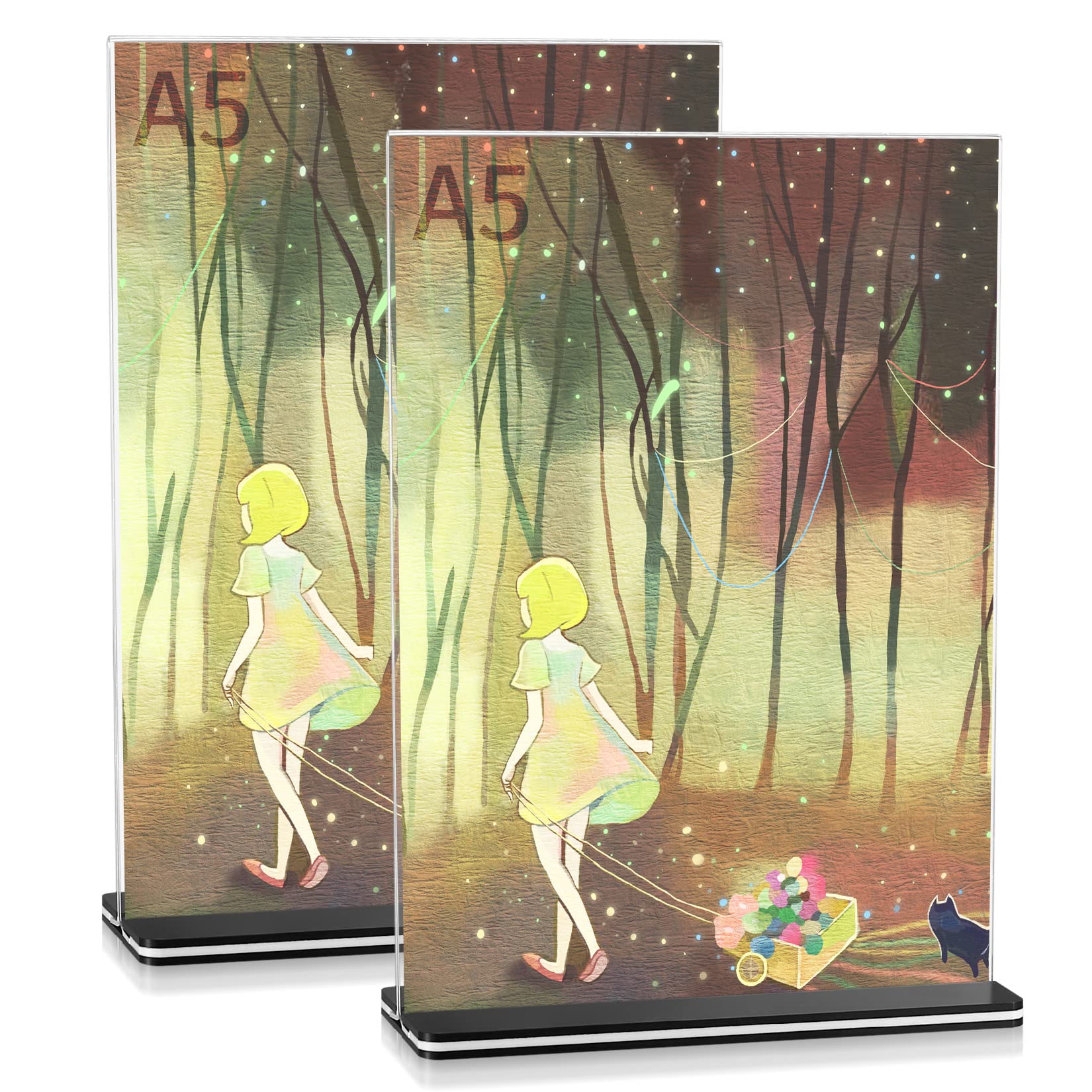 woshilaoDS A5 Acrylic Sign Holder Stands, 2 Pcs Menu Poster Holder Stand, Clear Acrylic Vertical Double Sided Plastic Display Stands for Documents Photo Display on Hotel Restaurant Office