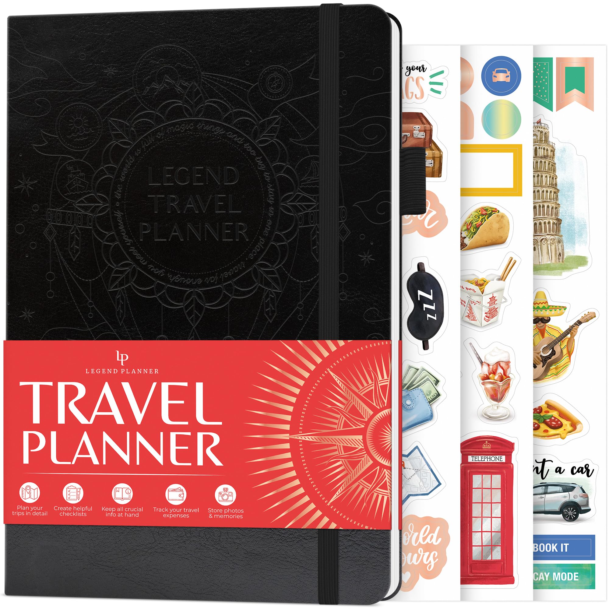 Legend Travel Planner – Vacation Itinerary Organizer – Travelling Journal for Women, Men & Couples – Traveling Log (Black)