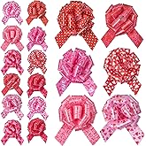 WRAPAHOLIC 18 Pcs Valentines Day Pull Bows Assortment - 5 Inches Diameter Valentine's Day Theme Pull String Bows for Holiday, Party Favors, Decor