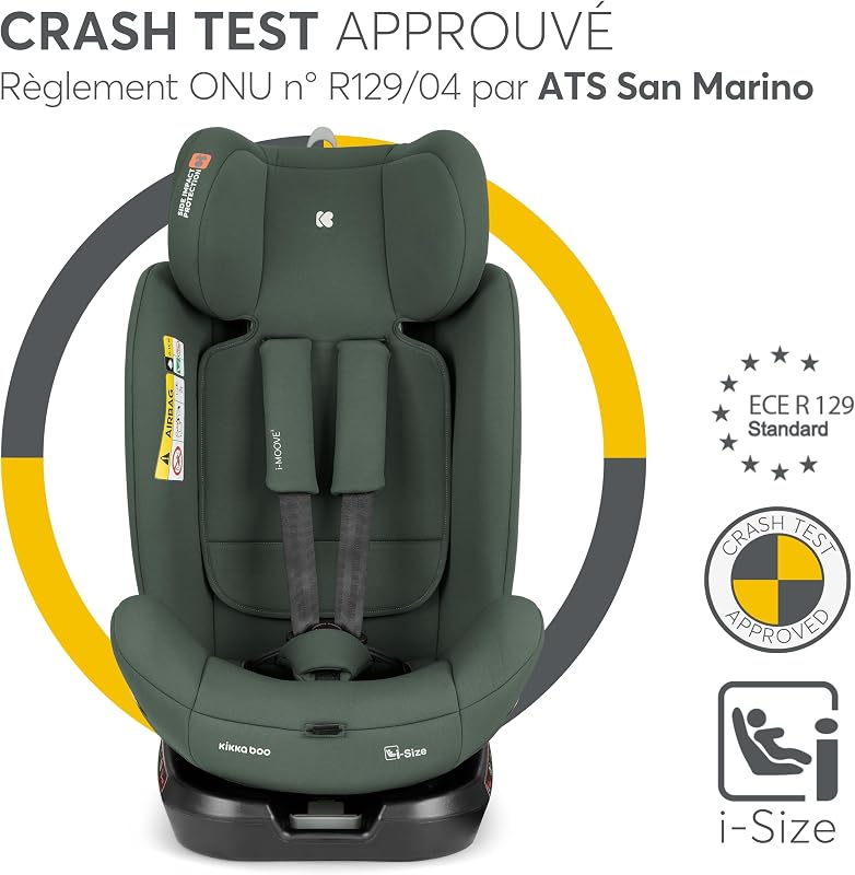 KikkaBoo Siège Auto Bébé 0 à 36 kg (40-150 cm) i-MOOVE 2, Rotation 360°, ISOFIX, i-Size, Dos & Face à la Route, Appuie-tête Réglable, Inclinable, Noir