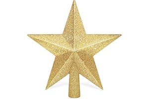 QZYL Christmas Tree Star Topper, 8" Gold Xmas Star Tree Decorations, 3D Shatterproof Bethlehem Star Tree Topper Decorations, Waterproof Christmas Tree Topper Decor for Holiday Home Outdoor Ornament