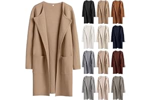 CANBEBIG Women's Open Front Knit Cardigan Casual Draped Long Sleeve Lapel Classy Sweater Jacket Solid Long Outerwear Pockets