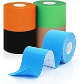 WESIYEE 5 Rolls Kinesiology Tape 1.5inch x 16.4feet Waterproof Athletic Tape 5 Colors Uncut Kinetic Tape, Breathable Cotton Elastic Muscle Tape for Knee Wrists Ankle Sports