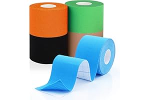 WESIYEE 5 Rolls Kinesiology Tape 1.5inch x 16.4feet Waterproof Breathable Athletic Tape 5 Colors Uncut Kinetic Tape, Cotton Elastic Muscle Tape for Knee Wrists Ankle Sports