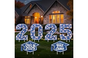 JECTIVS 2025 Graduation Yard Sign Decorations with LED String Light, Large 2025 Yard Signs with Stakes Class of 2025 Light Up Lawn Yard Signs for Outdoor Congrats Grad Party Pathway Decor Supplies（Blue）