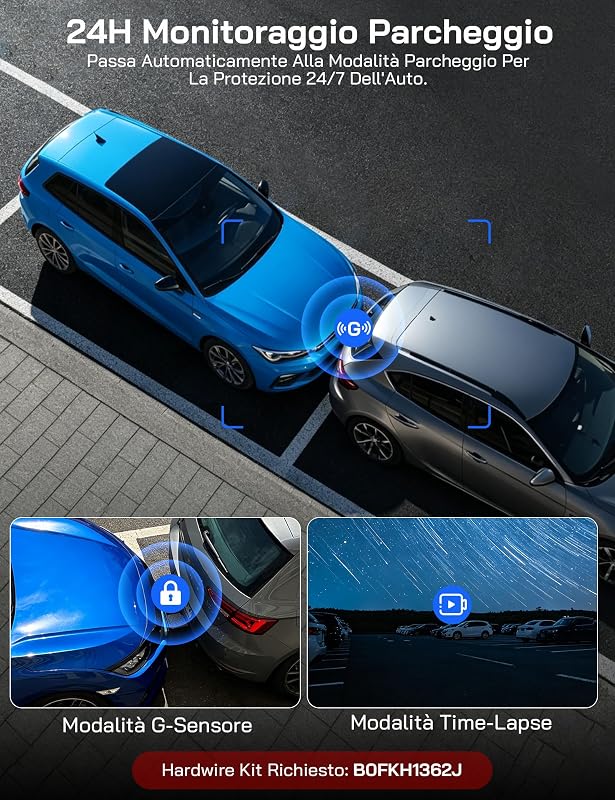 Dash Cam Auto, Dashcam 4 Canali 610° Telecamera Auto 4K Fronte 1080P Retro Interno Laterali, 5.8GHz Wi-Fi, IPS 3.39", Visione Notturna, Monitor di Parcheggio, Sensore G, WDR