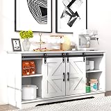 Panana White Wooden Sideboard Cabinet with 2 Sliding Barn Doors TV Stand view 7
