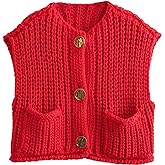 Wyeysyt Sweater Vest Women Sleeveless Crop Knit Cardigan Casual Button Down Cropped Knitted Sweater Vest with Pockets
