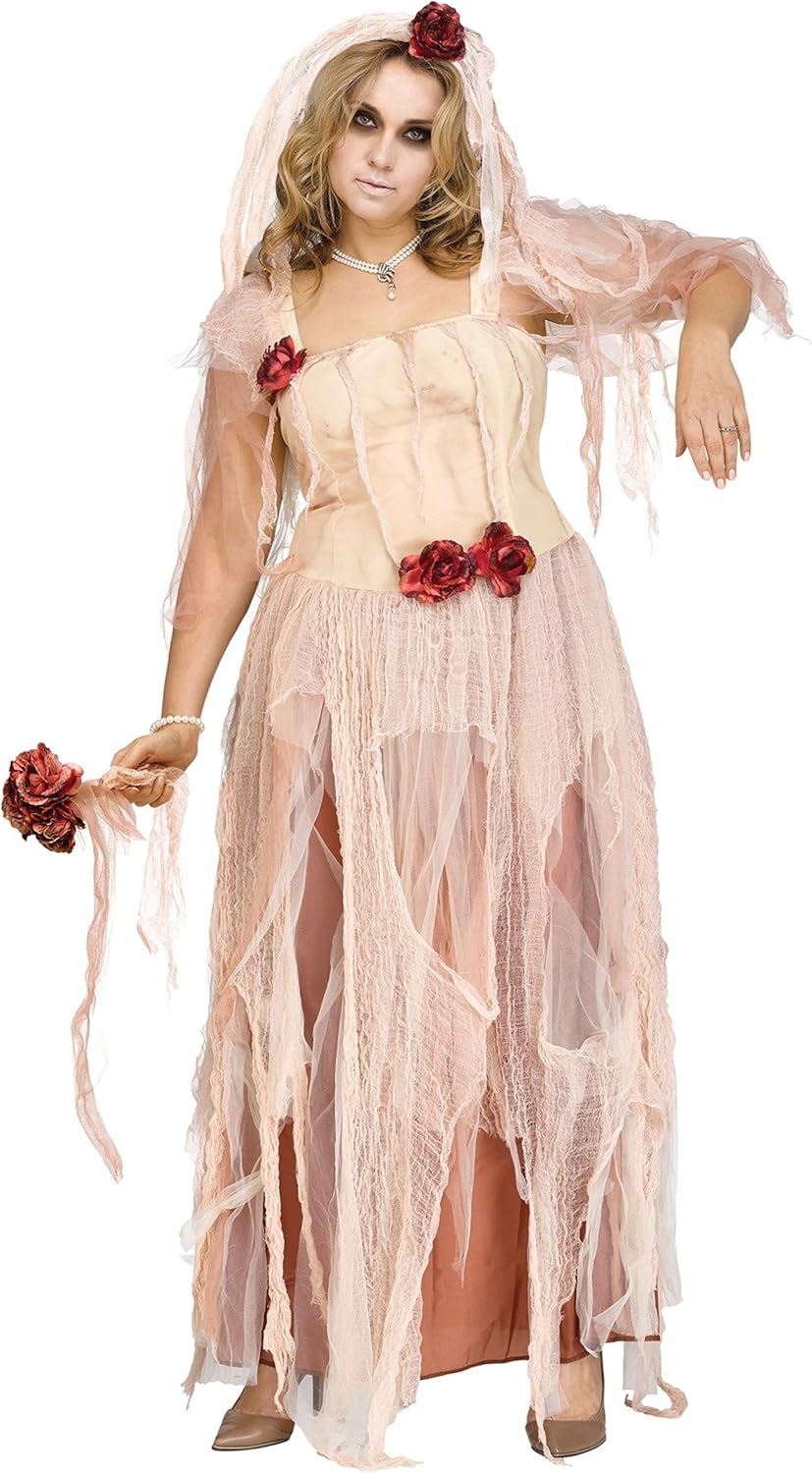 Amazon Com Fun World Women S Plus Size Ghostly Bride Adult Costume X White Extra Large Clothing