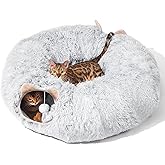 Cat Tunnel with Cat Bed for Indoor Cats, Under Christmas Tree Soft Plush Peekaboo Cat Cave Donut Tunnel, Multifunctional Play