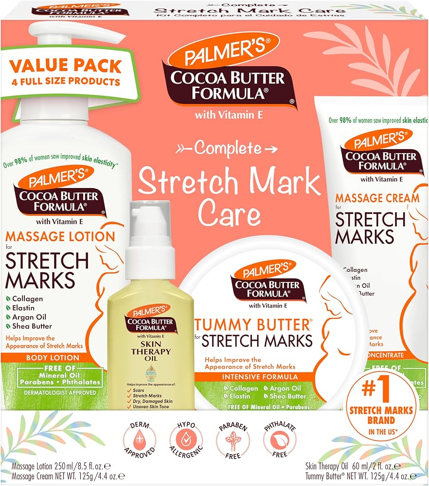 Palmer's Pregnancy Essentials Skin Care Kit, Cocoa Butter Formula (4 Piece) | Includes Massage Lotion, Massage Cream, Tummy B