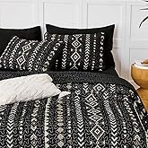Wake In Cloud - Western Quilt Set, Boho Southwestern Aztec Rustic Farmhouse Geometric Pattern, Reversible Lightweight Bedspread Coverlet, 3 Pieces, Charcoal Black, Queen/Full Size