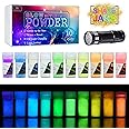 10 Color Glow In The Dark Pigment Powder with UV Lamp - Epoxy Resin Luminous Powder for Slime Kit,Skin Safe Long Lasting Self Glowing Dye for DIY Nail Art,Acrylic Paint,Fine Art, 0.7oz Each(Total 7oz)